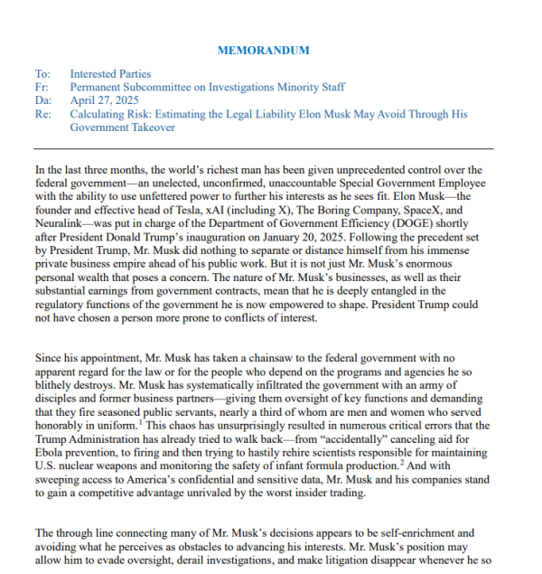 证券配资公司 美参议院民主党人报告：马斯克以权谋私，涉嫌规避超20亿美元罚款