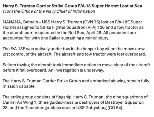 配资门户导航 美官员透露战机坠海“细节”：杜鲁门号航母因躲避胡塞袭击急转弯