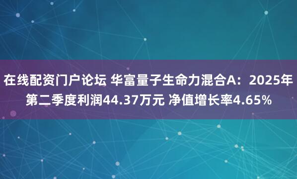 在线配资门户论坛 华富量子生命力混合A：2025年第二季度利润44.37万元 净值增长率4.65%