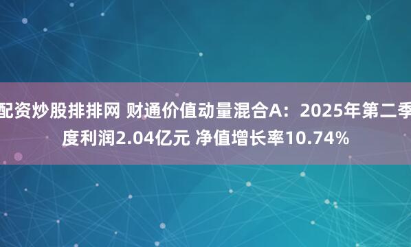 配资炒股排排网 财通价值动量混合A：2025年第二季度利润2.04亿元 净值增长率10.74%