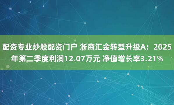 配资专业炒股配资门户 浙商汇金转型升级A：2025年第二季度利润12.07万元 净值增长率3.21%